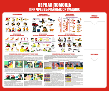 С19 Стенд первая помощь (при чрезвычайных ситуациях) (1200х1000мм, пластик ПВХ 3 мм, карманы, Прямая печать на пластик) - Стенды - Стенды по первой медицинской помощи - . Магазин Znakstend.ru
